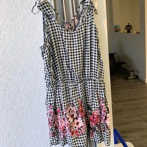 Black and white checker pattern romper